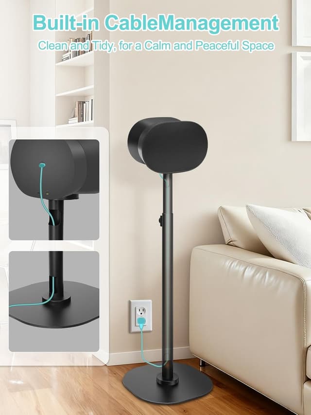 Detalle de Haturi Speaker Stands Pair for Sonos ERA 100 & ERA 300 (Adjustable 22–42 in) with Cable Management
