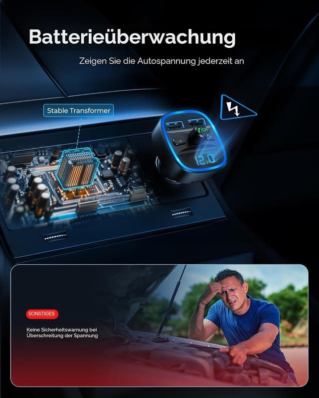 Thumbnail 6 de LENCENT Bluetooth FM-Transmitter fürs Auto mit 2 USB