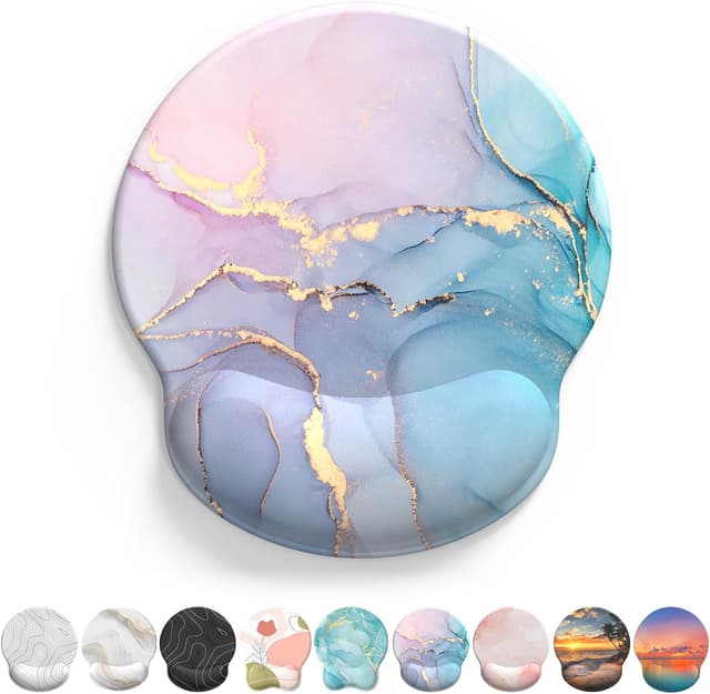 Detalle de Giecy tapis de souris ergonomique avec repose-poignet en gel et base PU antidérapante (Marbre rose/cyan)