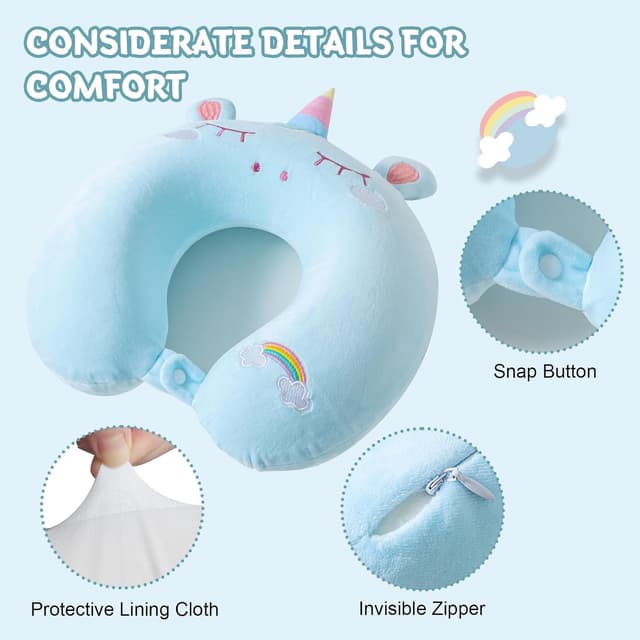 Thumbnail 6 de Cirorld Kids Travel Pillow & Neck Support with Memory Foam and Sleep Mask (Blue Unicorn)