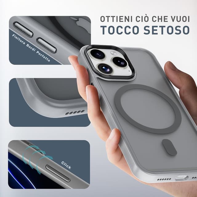 Detalle 2 de Tigratigro Cover magnetica per iPhone 15 Pro compatibile MagSafe, trasparente sottile antiurto Argento
