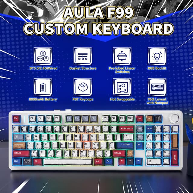 Detalle 2 de Aula F99 Pro 8000mAh Mechanical Keyboard
