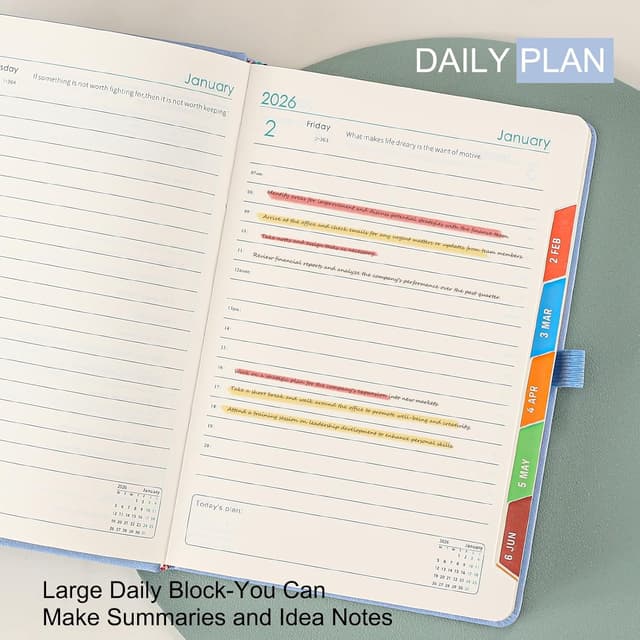 Thumbnail 6 de Mljtoyo 2026 A5 Page-a-Day Diary Planner (Hardcover, Pen Holder) – Blue