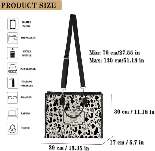 Detalle 2 de JTOUK Beauty Movie Inspired Princess canvas tote bag with magnetic closure and adjustable strap