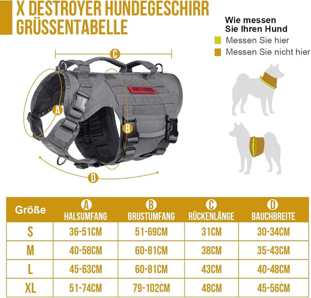 Detalle de OneTigris Large Tactical Dog Harness (No Pulling Adjustable) with Handle, MOLLE & Patch Panels