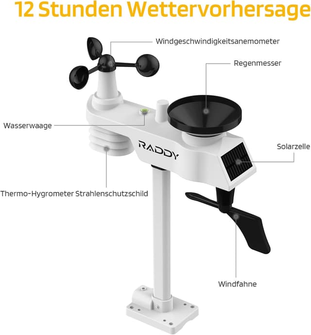 Thumbnail 4 de Radioddity Raddy WF-100C Lite stazione meteo WiFi 13-in-1 con sensore esterno e app