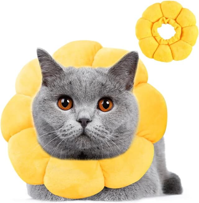 Detalle de Wishstar Halskrause Katze Größe S – weicher Leckschutz im Sonnenblumen-Design