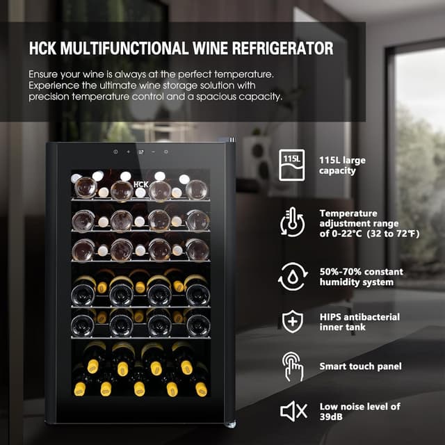 Detalle 2 de HCK Vinoteca 48 botellas, 115 L, 4–22 °C 🍷