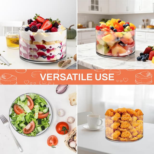 Thumbnail 6 de Prikoi 155oz Large Trifle Bowl with Lid (Clear Glass, Modern Design) — 2025 Thickened Version