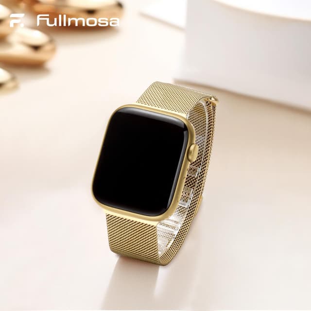 Detalle 2 de Fullmosa cinturino in metallo Milanese compatibile con Apple Watch 44/45/46/42/49 mm (oro)