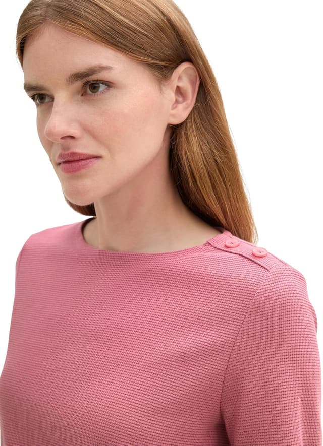 Detalle de TOM TAILOR Donna Structure T-Shirt 1024039: maglia a maniche lunghe con cordino al fondo
