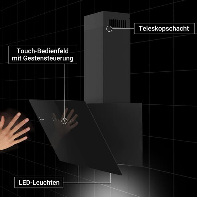 Detalle de KKT KOLBE TRIO6025S Dunstabzugshaube 60 cm mit Gestensteuerung (Umluft/Abluft), schwarz, Glas
