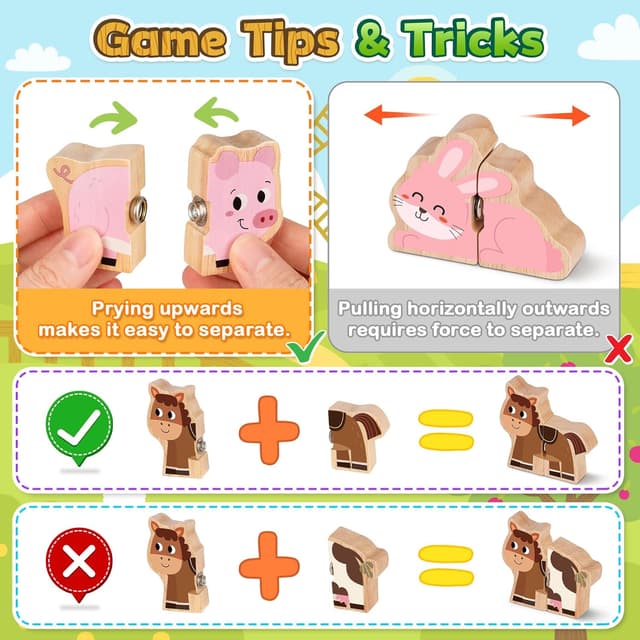 Detalle de Montessori-style wooden farm animal matching puzzle set for 1–3 year olds (10 snap fastener puzzles)