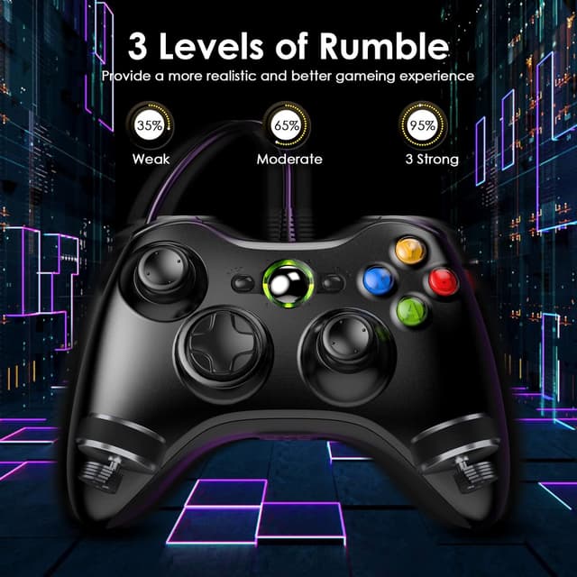 Detalle de Gezimetie Wired Controller for Xbox 360 with dual-vibration turbo (USB) for Xbox 360 / 360 Slim and PC