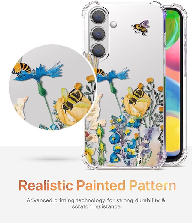 Detalle de CAROKI Clear Case for Samsung Galaxy S24 (6.1-inch) – transparent shockproof TPU bumper with wildflower pattern