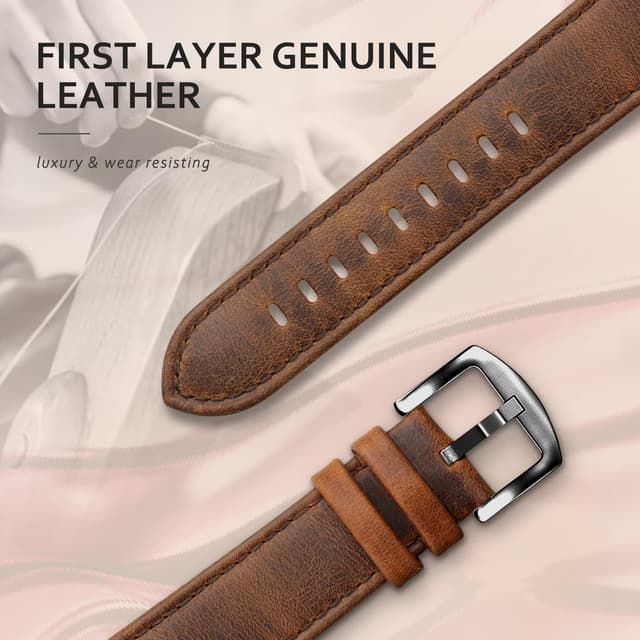 Detalle 2 de Tuocal Genuine Leather Strap for Apple Watch (42mm/44mm/45mm/46mm) – Vintage style leather band with stainless steel connectors
