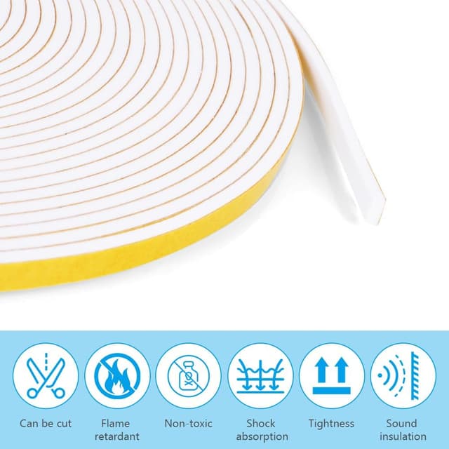 Detalle de flintronic Nastro autoadesivo in schiuma 6x1,5 mm, 10 m (bianco) per guarnizioni porte e finestre