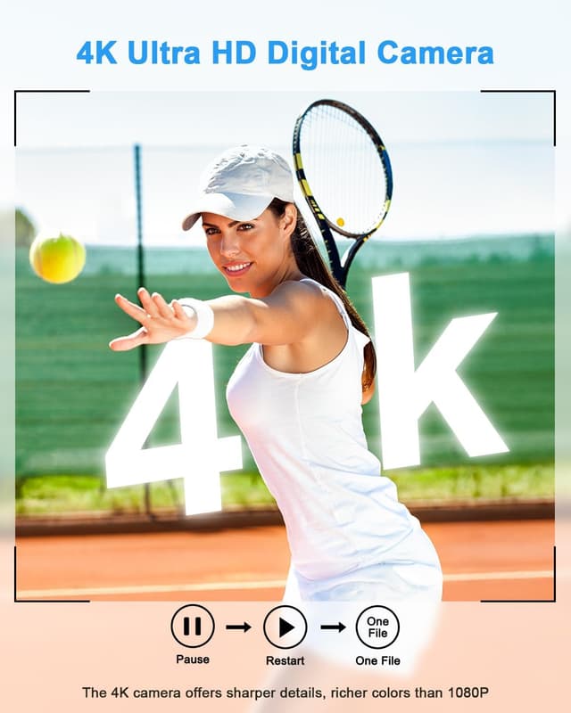 Detalle de 4K Digital Camera (64MP Autofocus Point-and-Shoot) with Front & Rear Vlogging Cameras, Flash, 16X Zoom, 32GB Card