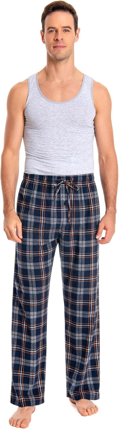 Detalle de JTPW Men’s 100% Cotton Flannel Pyjama/Lounge Bottoms with Pockets – Plaid, Relaxed Fit