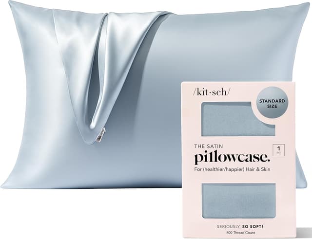 Detalle de Kitsch Satin Pillowcase 19x26 in Haze Blue