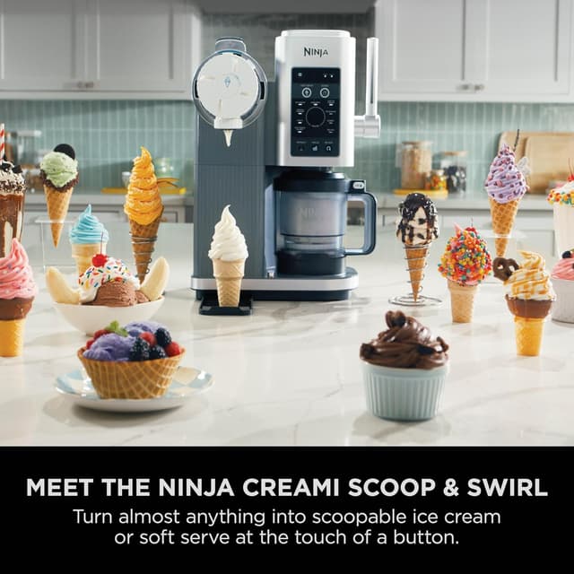 Detalle 2 de Ninja CREAMi Scoop and Swirl Soft Serve and Ice Cream Maker (NC701UK) with 2× 480ml tubs and 13 functions