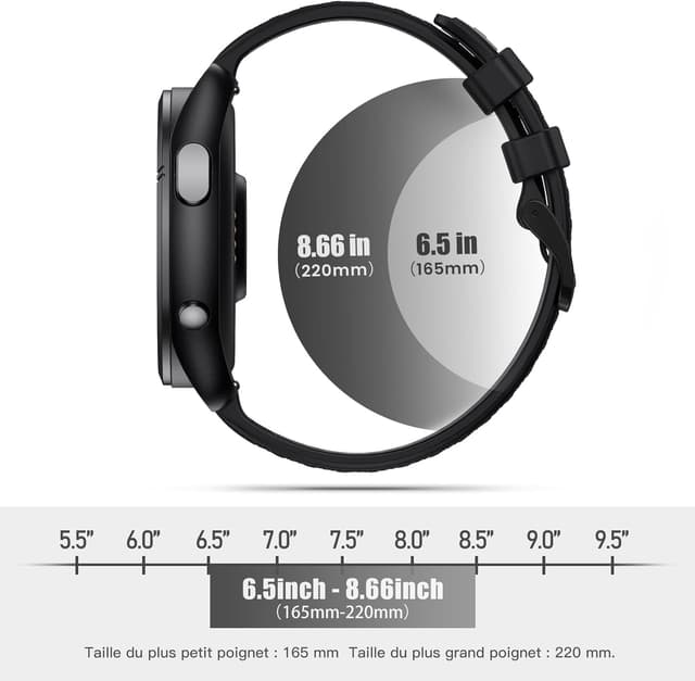 Detalle de Bracelet sport ANBEST 22 mm en silicone, compatible Garmin Forerunner 255 et vivoactive 4 / Venu 2, Galaxy Watch 3 45 mm, Gear S3 et Huawei GT 46
