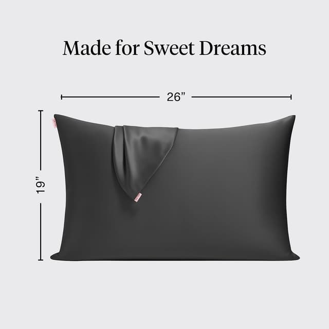 Detalle 2 de Kitsch Satin Pillowcase with Zipper for Hair & Skin (Charcoal) – 48x66 cm