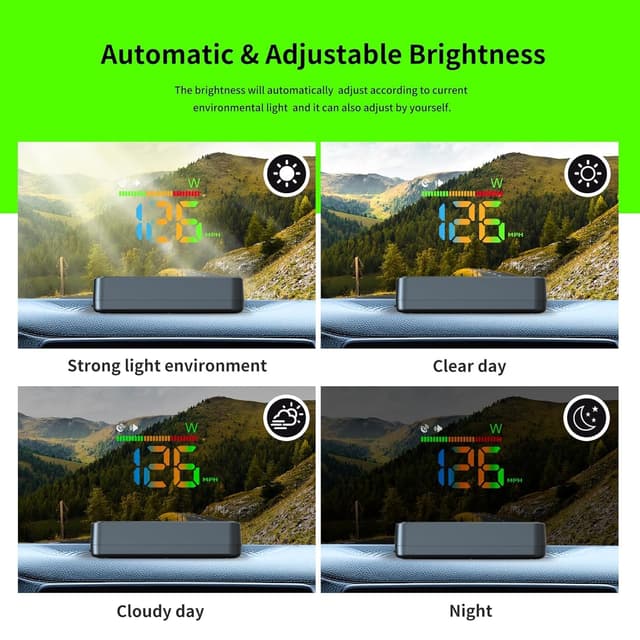 Detalle de Heads Up Display Car GPS Speedometer (H4) with Auto Brightness, MPH Colour Display & Overspeed Warning – Plug & Play