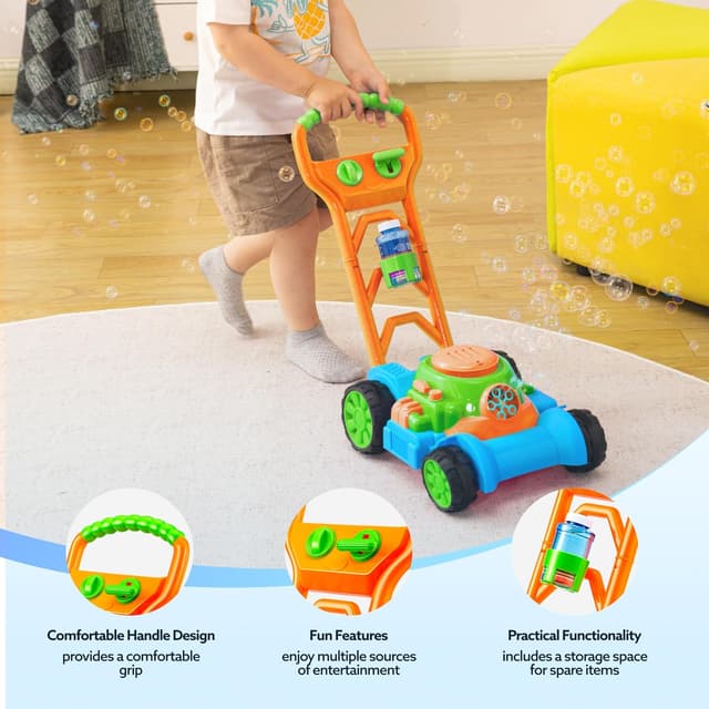 Detalle de SLOOSH Bubble Lawn Mower Toddler Bubble Machine (Blue) – bubble-blowing push toy for outdoor play