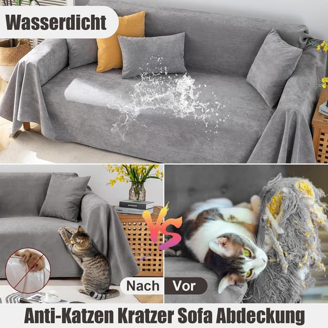 Detalle 2 de Royhom Copridivano Antigraffio per Gatto impermeabile, grigio 2 posti 180x260 cm