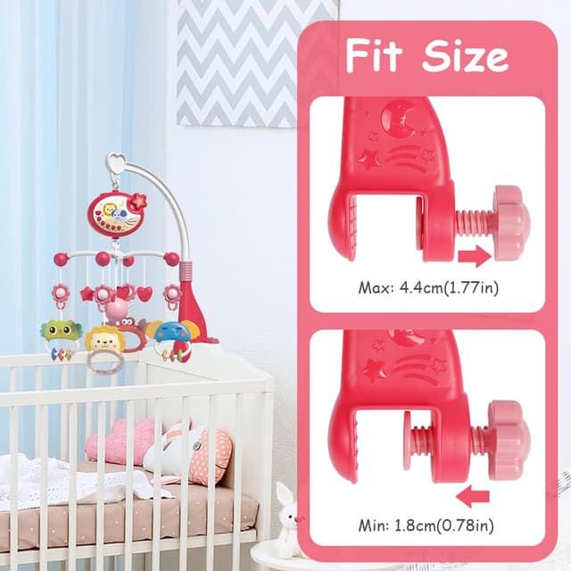 Detalle de Aolso Babybett-Spielzeug: Mobile fürs Babybett mit Musik, Lichtprojektion und Fernbedienung (Sternprojektion-Rot)