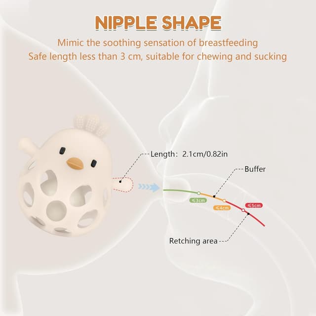 Detalle de MCGMITT Montessori Rassel-Beißring aus Silikon (Baby-Griffball) für Zahnungshilfe, ab 0 Monaten – Beige