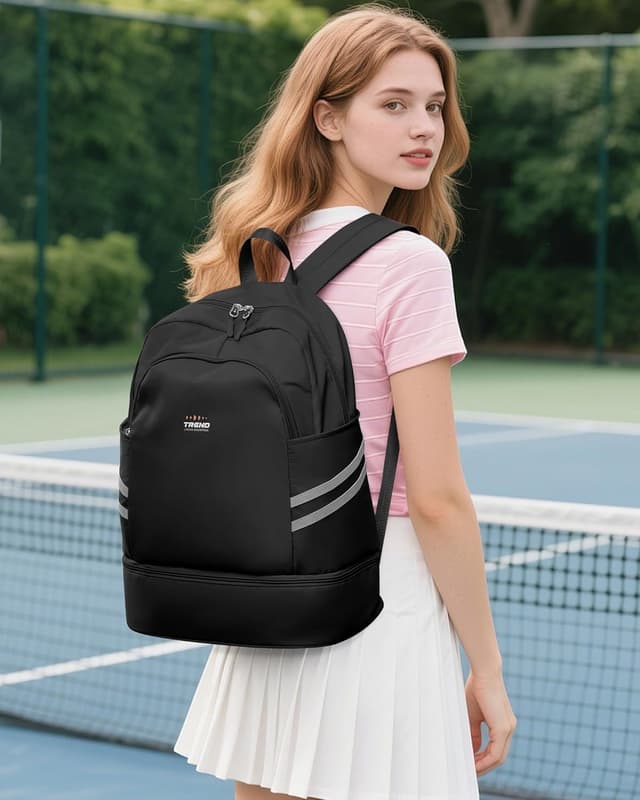 Detalle 2 de SZLX Sportrucksack für Frauen mit Schuhfach, Nasstasche & faltbarem Handgepäck-Rucksack – wasserdicht, schwarz