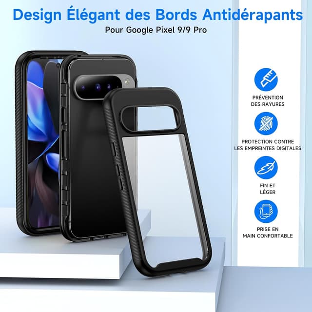 Detalle de seacosmo Coque pour Google Pixel 9 / Pixel 9 Pro avec protection d’écran intégrée et protection 360° – Noir