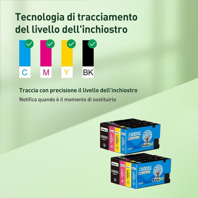 Detalle de KINGJET 1500XL multipack compatibile Canon PGI-1500XL per Maxify MB (2 Nero, 2 Colori)
