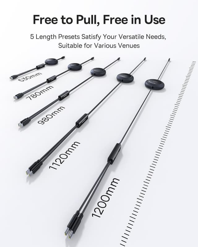Detalle 2 de Baseus Retractable USB-C Cable 4ft (2-in-1) — Multi Fast Charging, PD up to 100W, 5 Length Presets