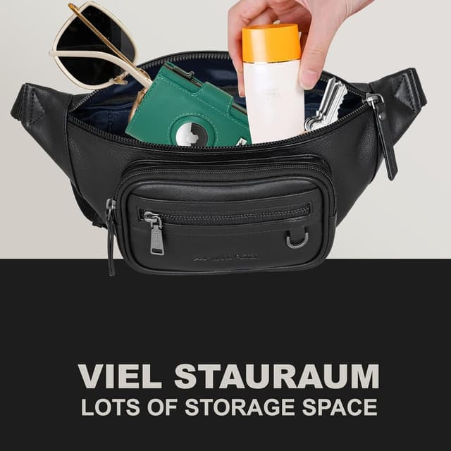 Detalle de Marc Peter Varadero Bauchtasche aus Leder (Schwarz) mit Wechselgurt – Gürteltasche & Crossbody für Herren