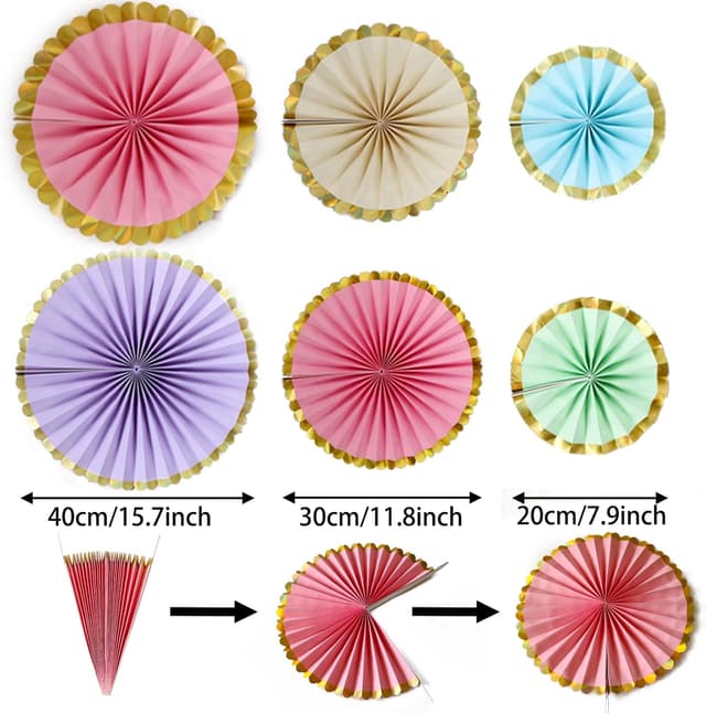 Detalle 2 de Igone Pastel Birthday Party Decorations set: macaron banner, bunting, paper fans, pom poms & honeycomb balls