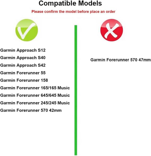 Detalle de FYISWHO 20mm Silicone Watch Strap for Garmin Approach S50/S44/S42/S40/S12/J1 and Forerunner 570 42mm
