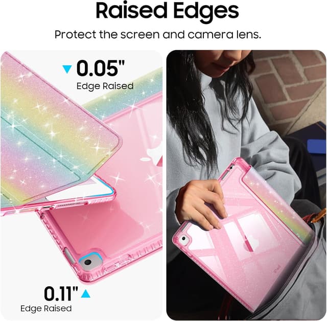 Detalle 2 de FINTIE Glitzer-Hülle für iPad 10,2 Zoll (9./8./7. Generation) – transparente Schutzhülle mit Stifthalter, Auto Sleep/Wake