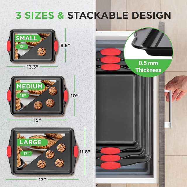Thumbnail 1 de NutriChef NCSBS3S 3-Piece Nonstick Baking Pans