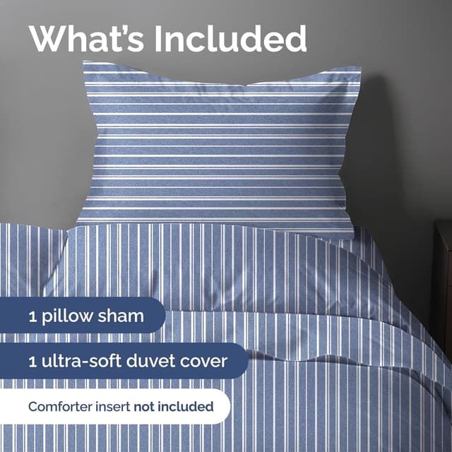 Detalle de Blue Stripes 3 Twin/Twin XL Duvet Cover (68" x 90") with Zipper Closure and Corner Ties
