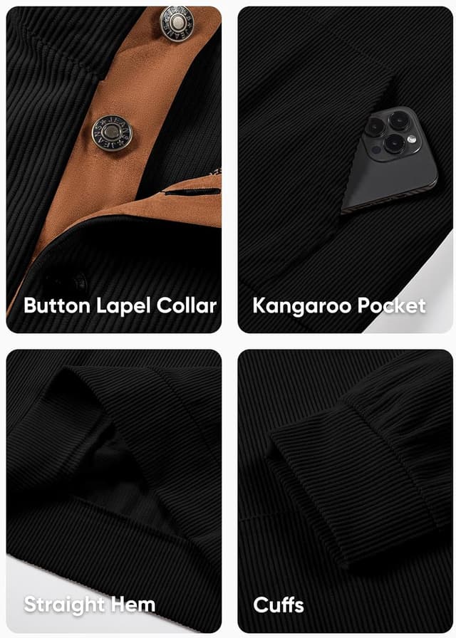 Thumbnail 5 de JMIERR Corduroy Quarter-Button Sweatshirt with Pockets