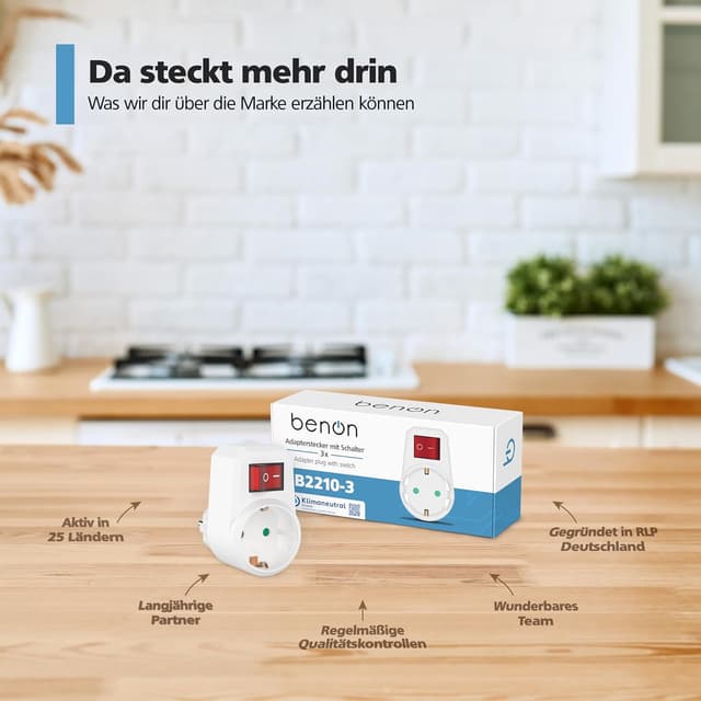 Thumbnail 6 de benon 3er-Set Steckdosen-Adapter mit Schalter und Kindersicherung (Schuko, bis 3680 Watt)