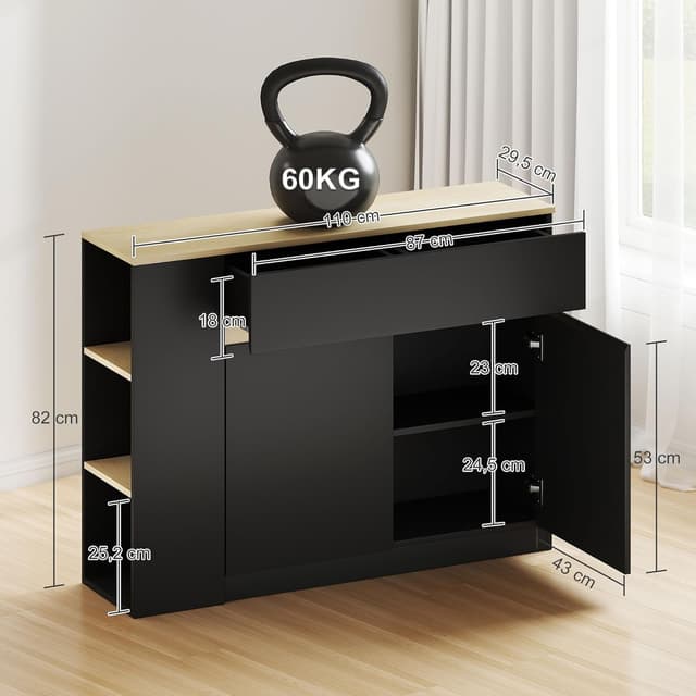 Detalle de HOMCOM buffet rangement 110 x 29,5 x 82 cm