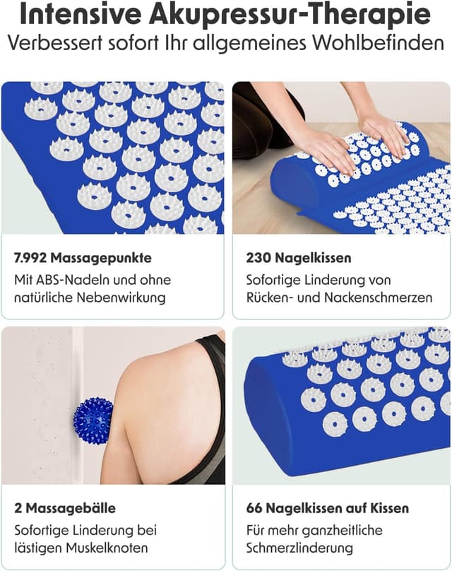 Detalle de LifeGoods Akupressurmatte mit Kissen – Akkupressmatte/Stachelmatte für Rücken, Nacken & Entspannung