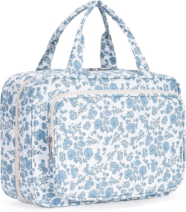 Detalle de Narwey Large Hanging Travel Toiletry Bag for Women (Little Blue Flower) – Organiser wash bag with hook