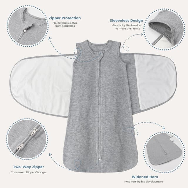 Detalle 2 de ZIGJOY Newborn Sleeping Bag Swaddle Wrap 1.0 TOG (100% cotton) – Grey