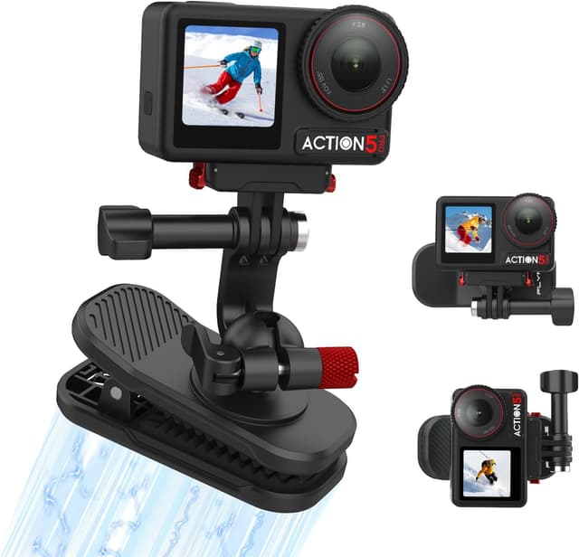 Detalle de BRDRC Magnetic Rucksack-Halterung Clip für DJI Osmo Action 5/4/3, Insta360 X5 & GoPro Hero 13/12/11 – 360° drehbarer Clip