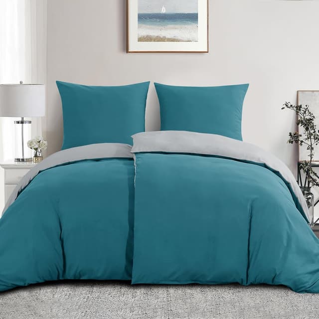 Detalle 2 de Aisbo Bettwäsche 135x200 4-teilig Türkis Grau (Wendebettwäsche, ÖKO‑TEX, Mikrofaser)